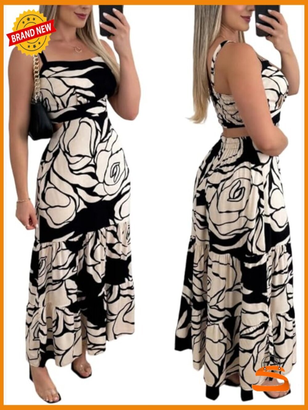Sleeveless Square Neck Boho Maxi Dress with Cut Out